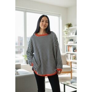 Women's Crewneck Long Sleeve Sweaters Casual Striped Pullover Shirt Size Tops XL